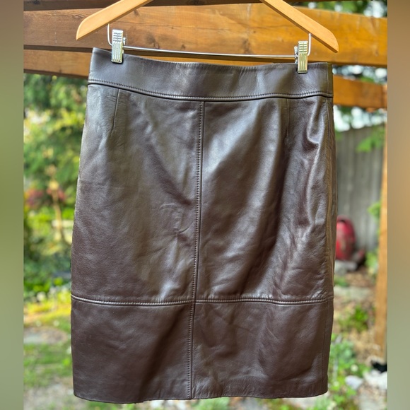 LEATHER PENCIL SKIRT WITH PANELLED DETAILS, Elegant Brown Leather Skirt, NWT - Picture 1 of 16